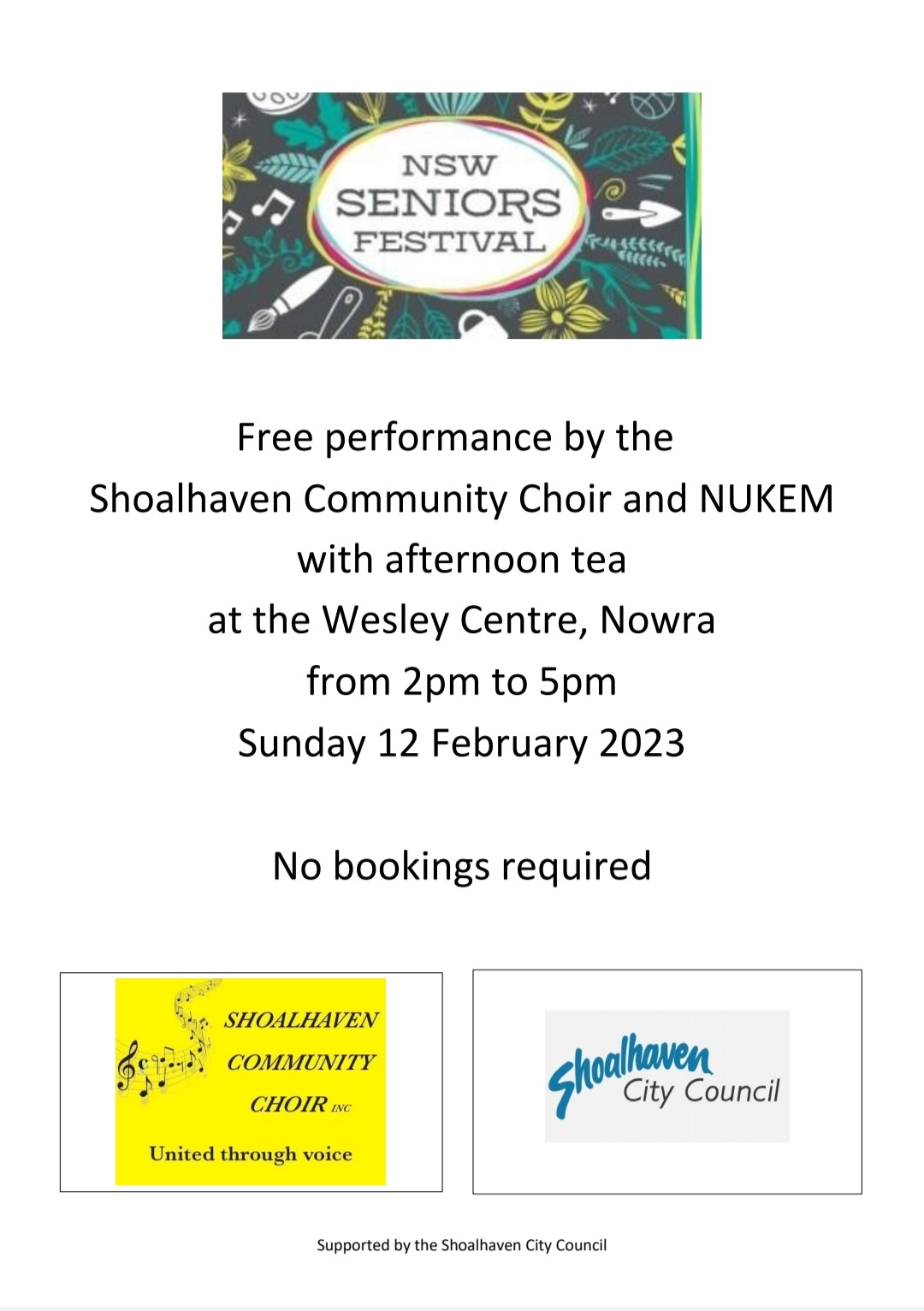 Seniors Festival Performances by the Shoalhaven Community Choir and NUKEM